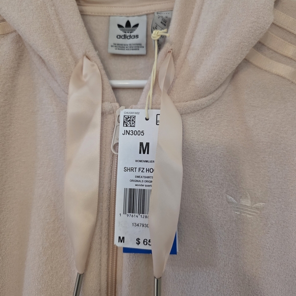 Adidas Cropped Zip Hoodie Pink 3-Stripe Athletic Jacket Size M NWT - Picture 4 of 8